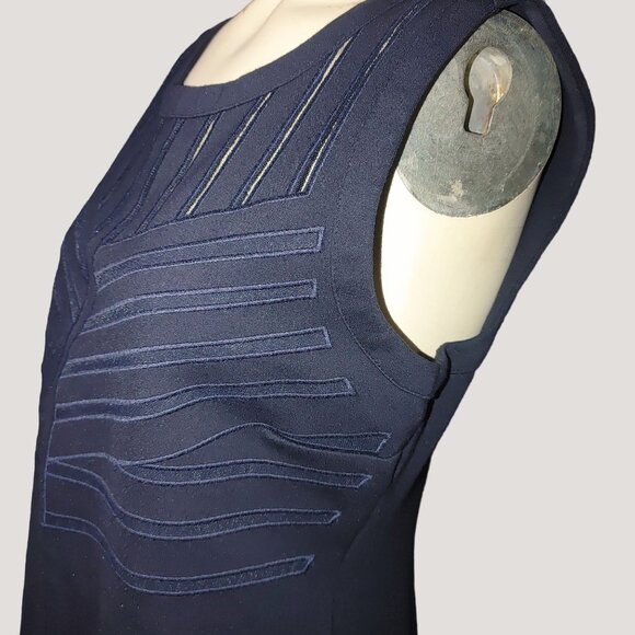 T Tahari Size 10 Dress Navy Blue Sleeveless Bodycon Style  Sheer Striped Detail - Picture 9 of 10